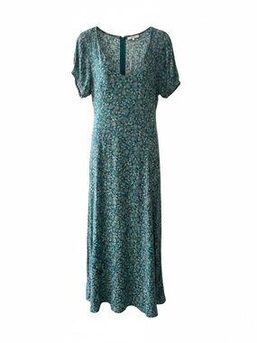 Madewell Teal Floral V-Neck Midi Dress - Look great with denim jacket for fall.